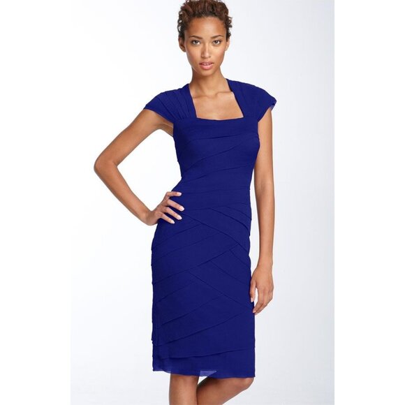 🆕 Adrianna Papell Layered Tiered Chiffon Cap Sleeve Dress 4 Blue - Picture 1 of 11